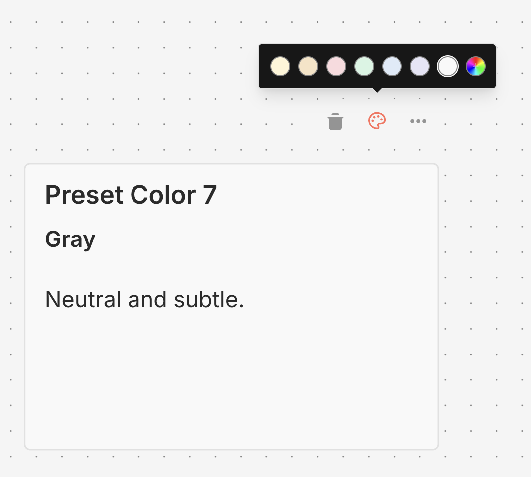 Color selector showing preset colors and custom color button